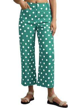 Women's Polka Dots Green Cropped Striped Jeans High Waisted Wide Leg Denim Pants